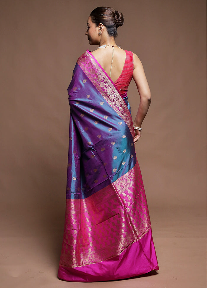 Blue Handloom Katan Pure Silk Saree With Blouse Piece