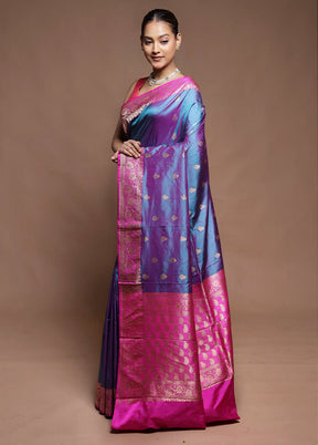 Blue Handloom Katan Pure Silk Saree With Blouse Piece