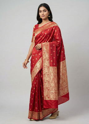 Red Handloom Katan Pure Silk Saree With Blouse Piece