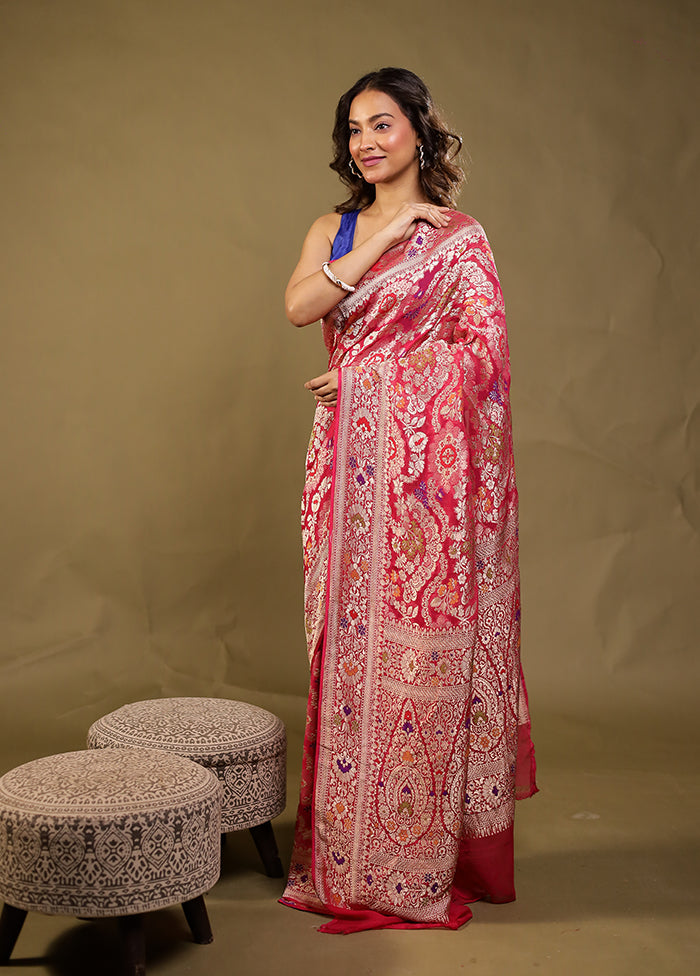 Pink Handloom Pure Georgette Saree With Blouse Piece
