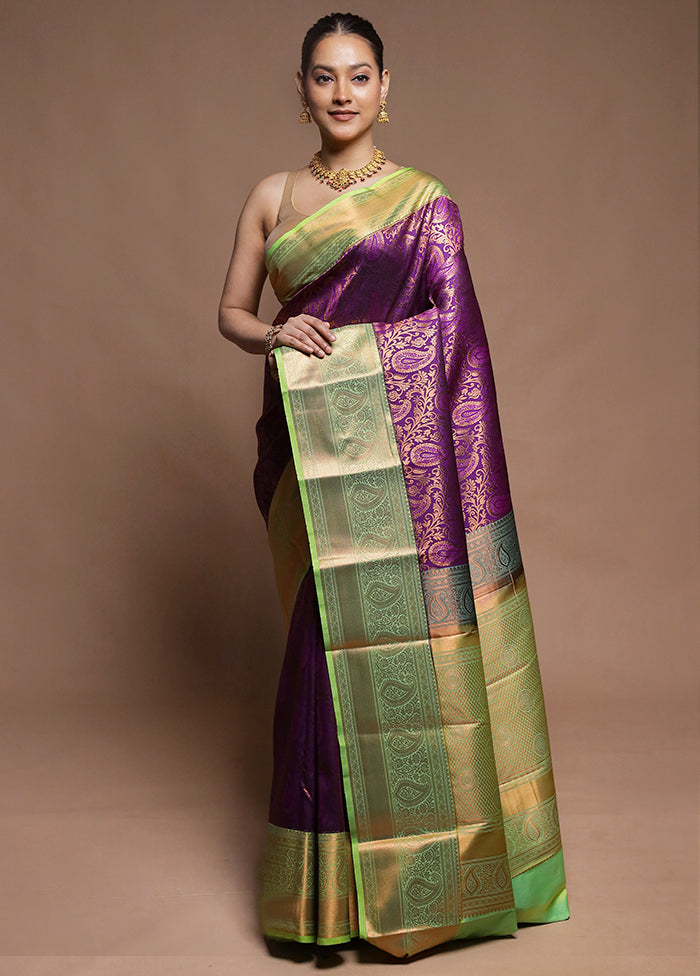 Purple Kanjivaram Silk Saree With Blouse Piece