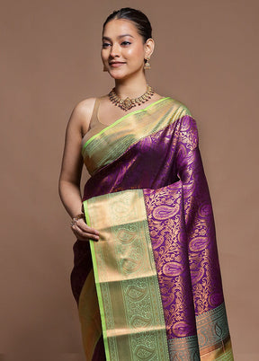 Purple Kanjivaram Silk Saree With Blouse Piece