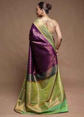 Purple Kanjivaram Silk Saree With Blouse Piece
