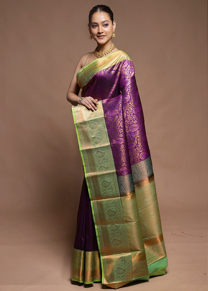 Purple Kanjivaram Silk Saree With Blouse Piece
