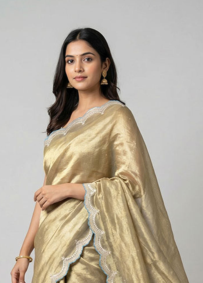 Blue Handloom Tissue Pure Silk Saree With Blouse Piece