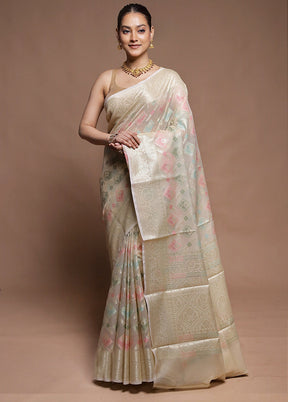 Cream Kora Silk Saree With Blouse Piece