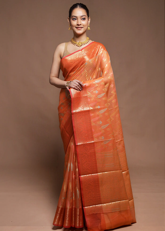 Pink Kora Silk Saree With Blouse Piece
