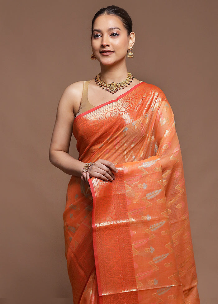 Pink Kora Silk Saree With Blouse Piece