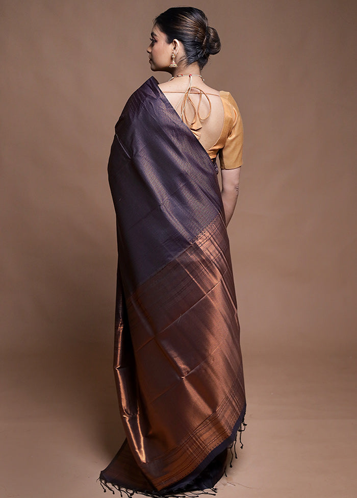 Purple Dupion Silk Saree With Blouse Piece