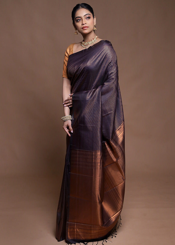 Purple Dupion Silk Saree With Blouse Piece