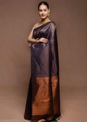 Purple Dupion Silk Saree With Blouse Piece