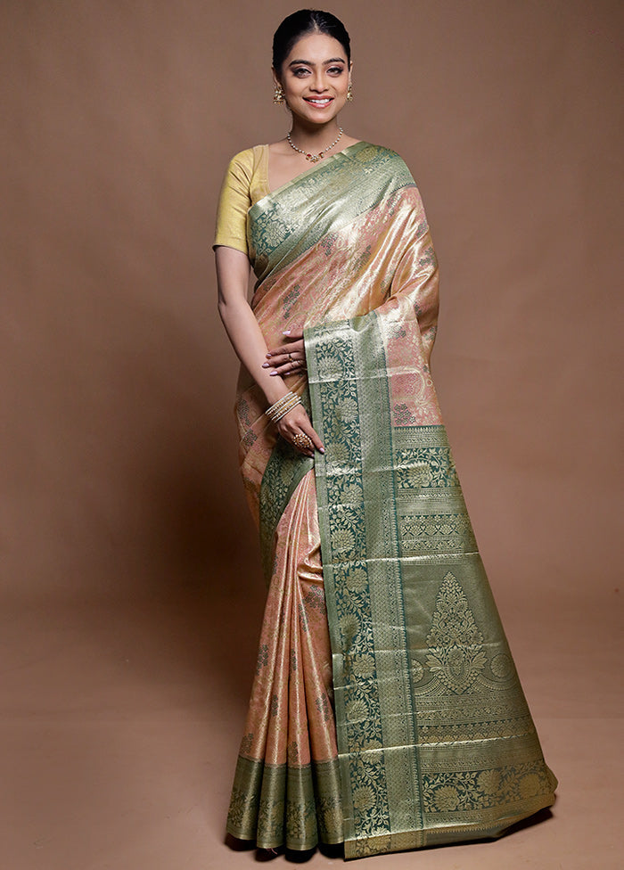 Pink Kanjivaram Silk Saree With Blouse Piece