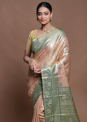 Pink Kanjivaram Silk Saree With Blouse Piece