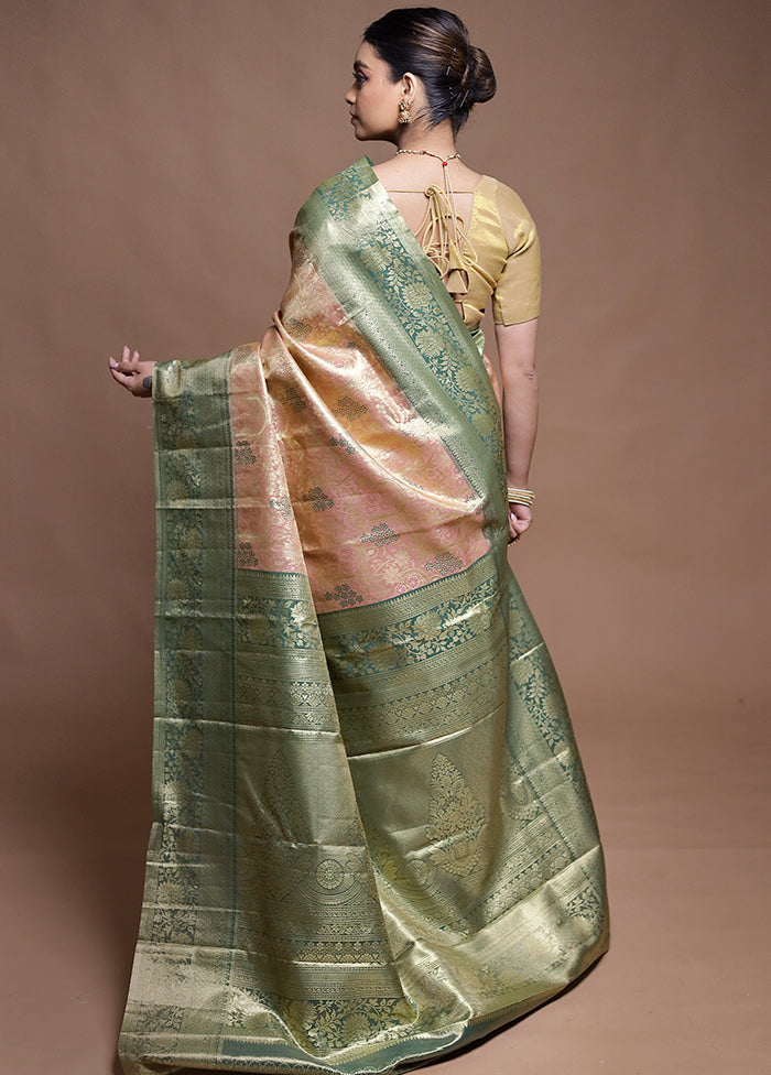 Pink Kanjivaram Silk Saree With Blouse Piece