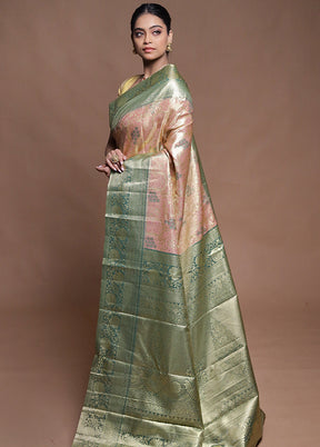 Pink Kanjivaram Silk Saree With Blouse Piece