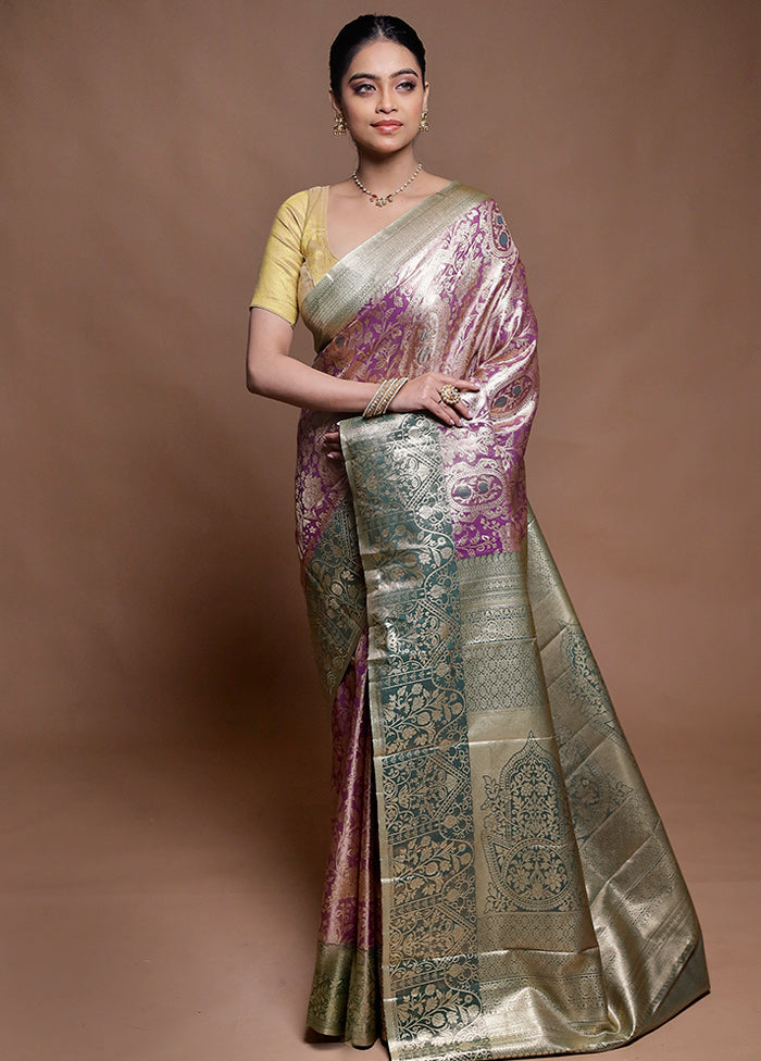 Purple Kanjivaram Silk Saree With Blouse Piece