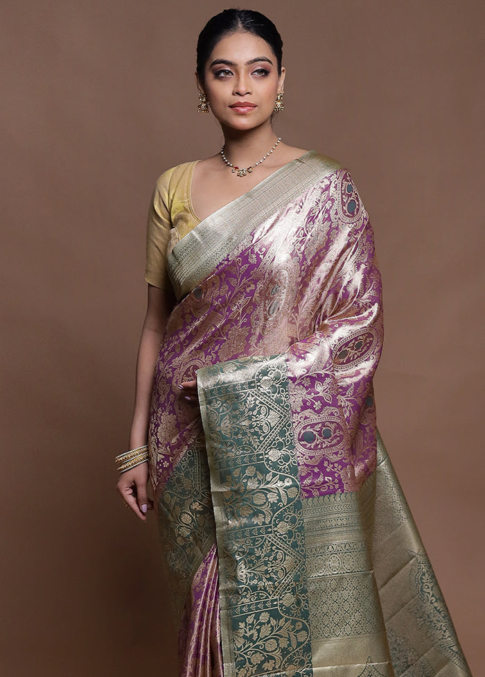 Purple Kanjivaram Silk Saree With Blouse Piece