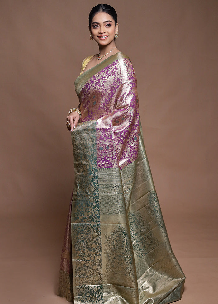 Purple Kanjivaram Silk Saree With Blouse Piece