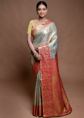 Green Kanjivaram Silk Saree With Blouse Piece