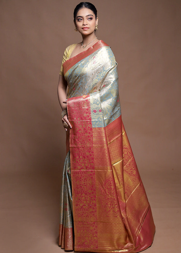 Green Kanjivaram Silk Saree With Blouse Piece