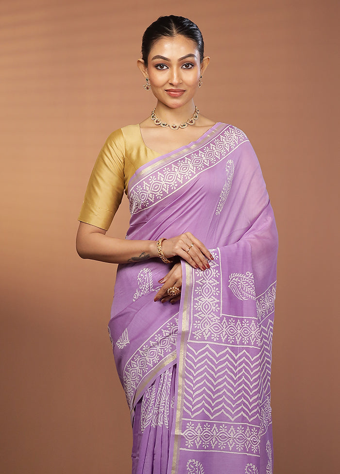 Purple Chanderi Silk Saree With Blouse Piece