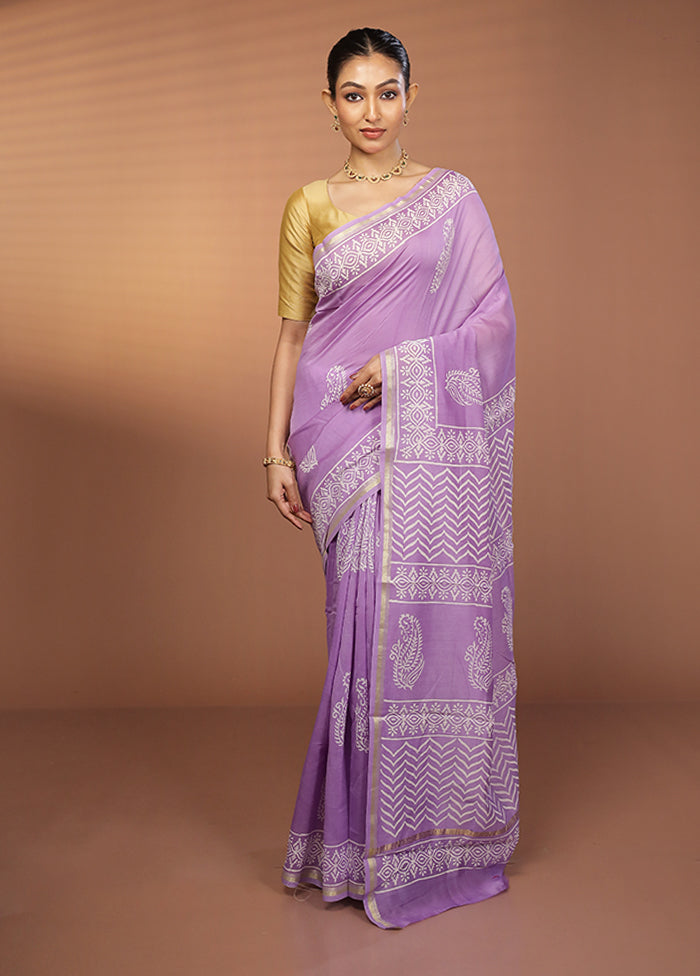 Purple Chanderi Silk Saree With Blouse Piece