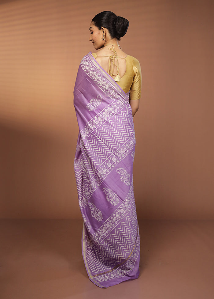 Purple Chanderi Silk Saree With Blouse Piece