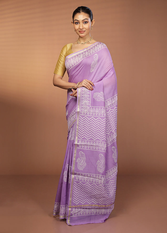 Purple Chanderi Silk Saree With Blouse Piece
