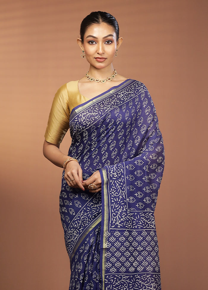 Blue Chanderi Silk Saree With Blouse Piece