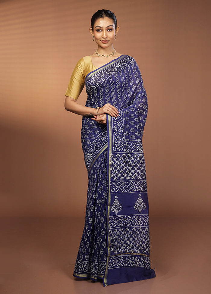 Blue Chanderi Silk Saree With Blouse Piece