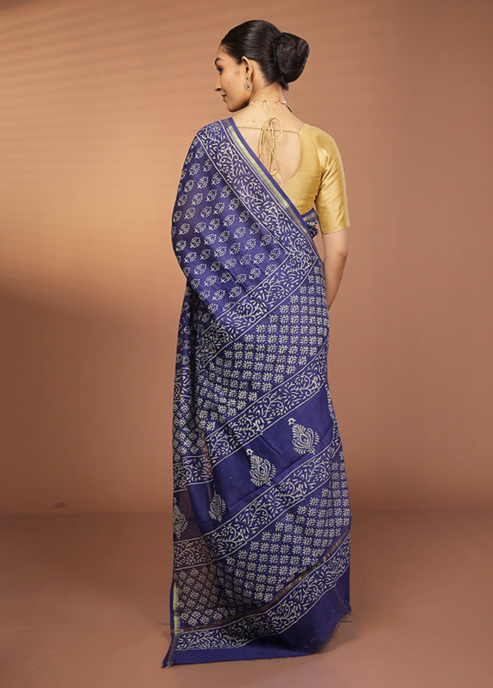 Blue Chanderi Silk Saree With Blouse Piece