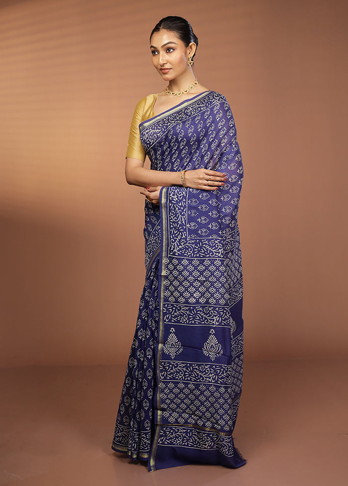 Blue Chanderi Silk Saree With Blouse Piece