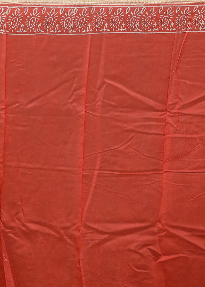 Rust Chanderi Cotton Saree With Blouse Piece