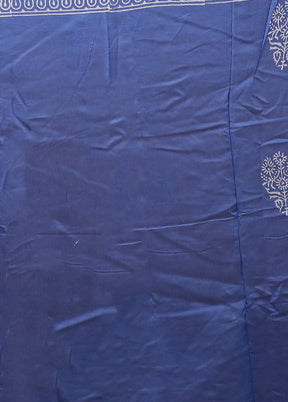 Blue Chanderi Cotton Saree With Blouse Piece