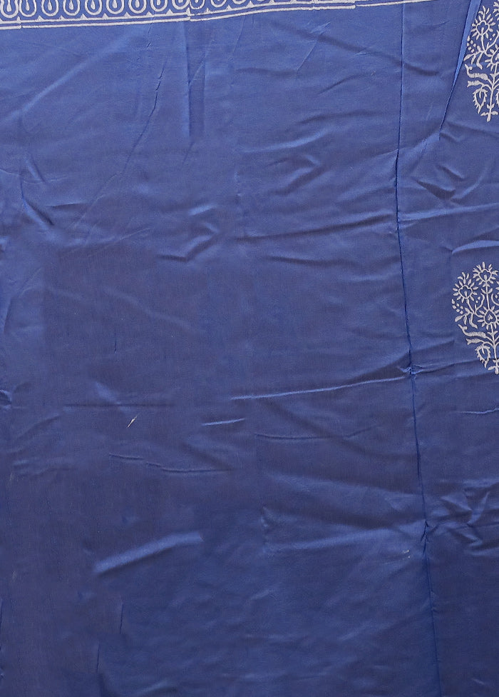 Blue Chanderi Cotton Saree With Blouse Piece