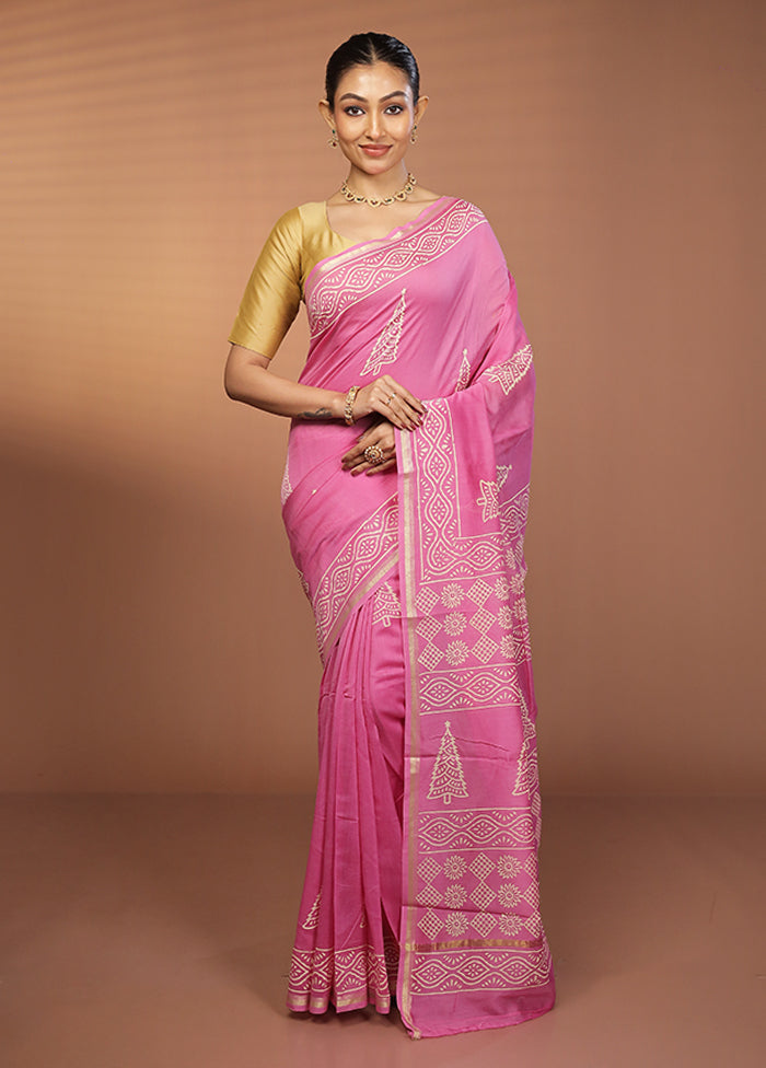 Pink Chanderi Silk Saree With Blouse Piece