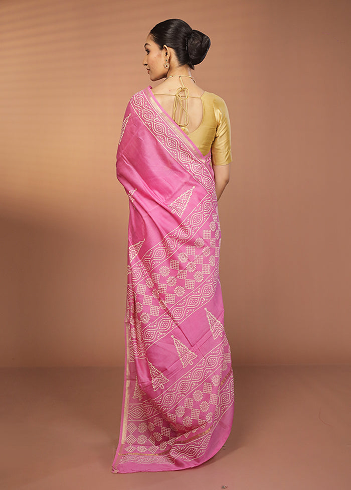 Pink Chanderi Silk Saree With Blouse Piece