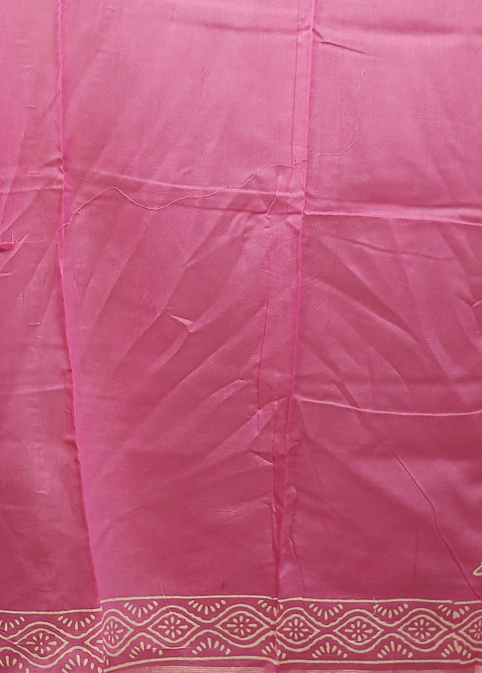 Pink Chanderi Silk Saree With Blouse Piece