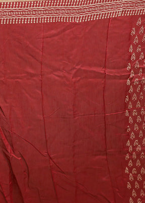 Red Chanderi Cotton Saree With Blouse Piece