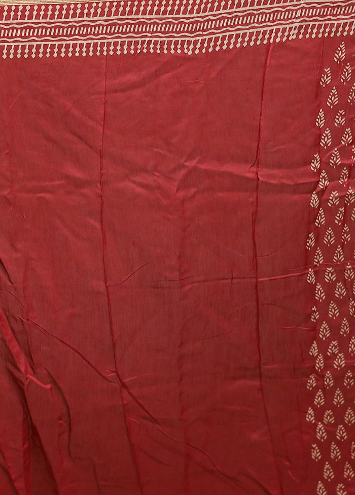 Red Chanderi Cotton Saree With Blouse Piece