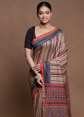 Cream Chanderi Cotton Saree With Blouse Piece