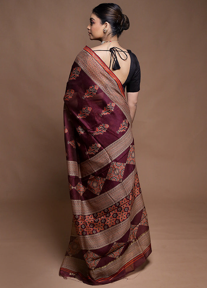 Maroon Chanderi Cotton Saree With Blouse Piece