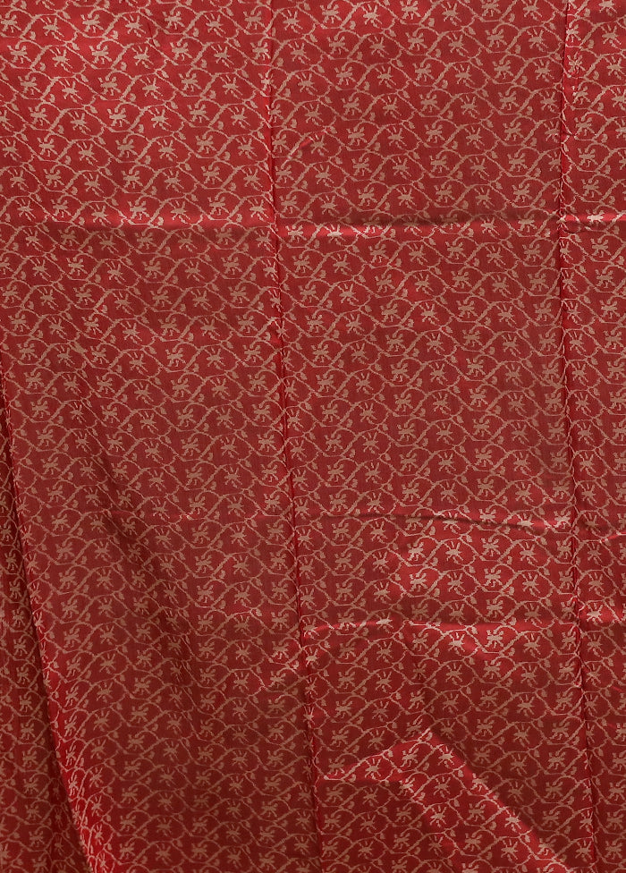 Red Chanderi Cotton Saree With Blouse Piece