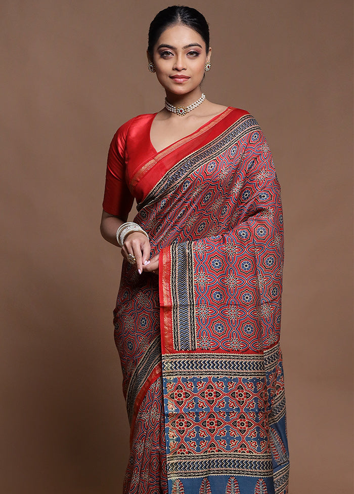 Red Chanderi Cotton Saree With Blouse Piece