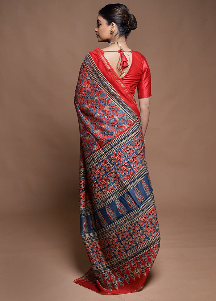 Red Chanderi Cotton Saree With Blouse Piece