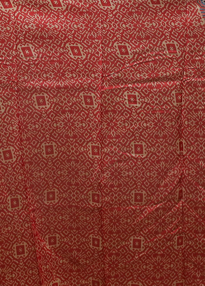 Red Chanderi Cotton Saree With Blouse Piece