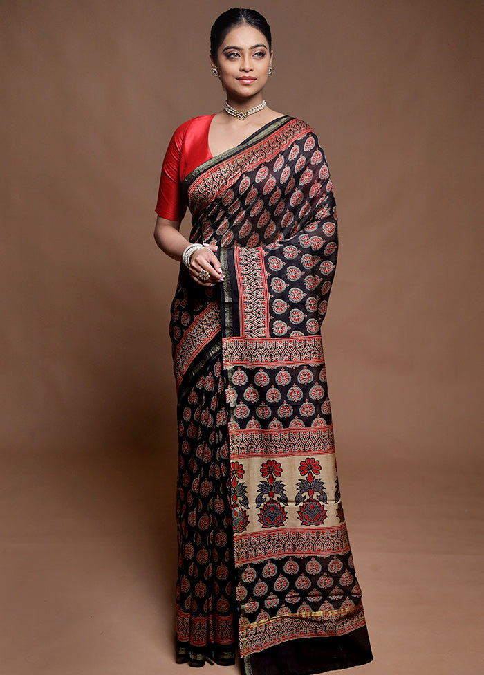 Multicolor Chanderi Cotton Saree With Blouse Piece