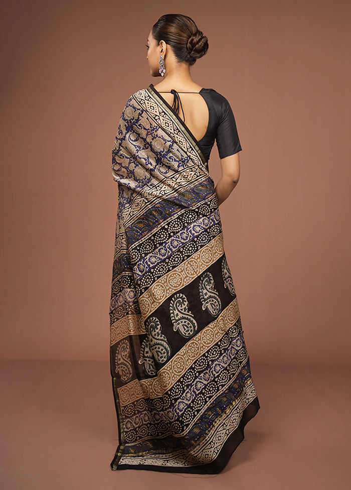 Brown Chanderi Silk Saree With Blouse Piece