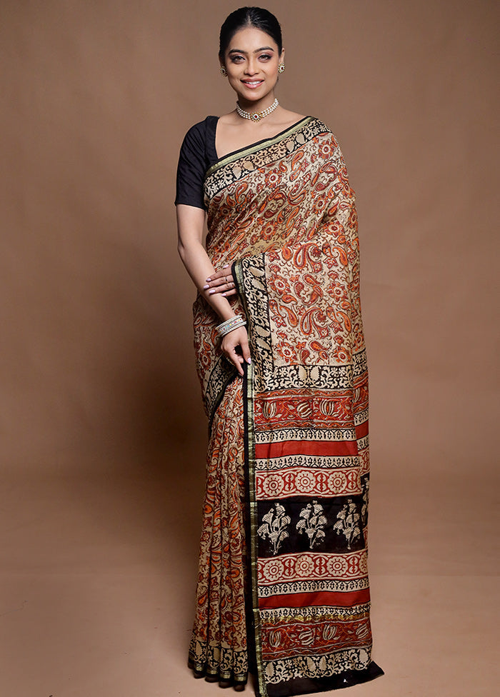 Cream Chanderi Cotton Saree With Blouse Piece