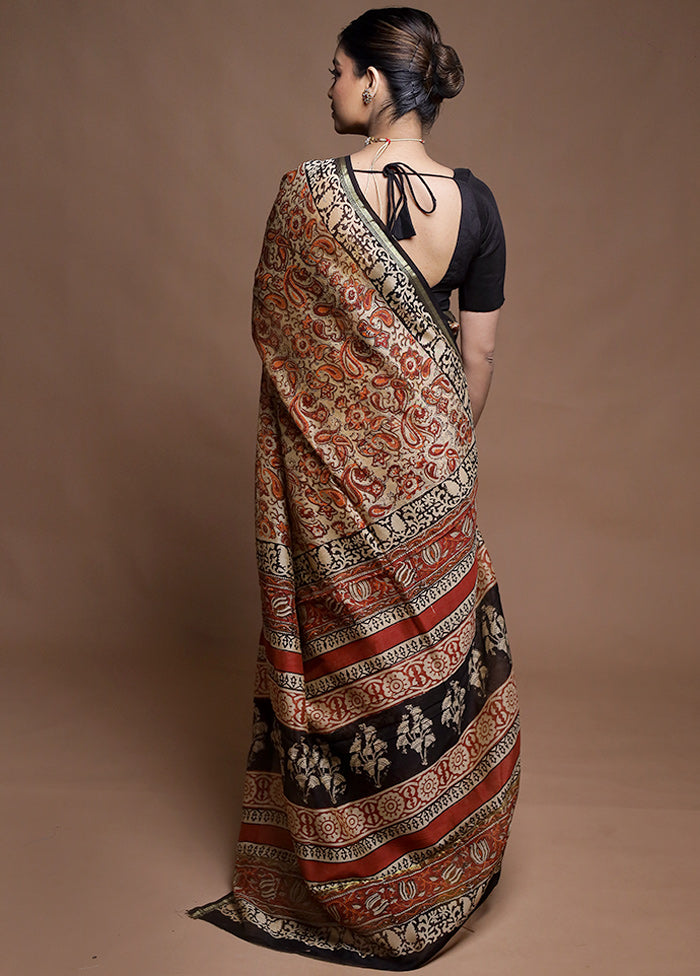 Cream Chanderi Cotton Saree With Blouse Piece